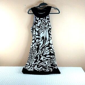 Cache Black&White Size 8 Abstract Pattern Mini Dress. Sprinkle Sequence Lined.